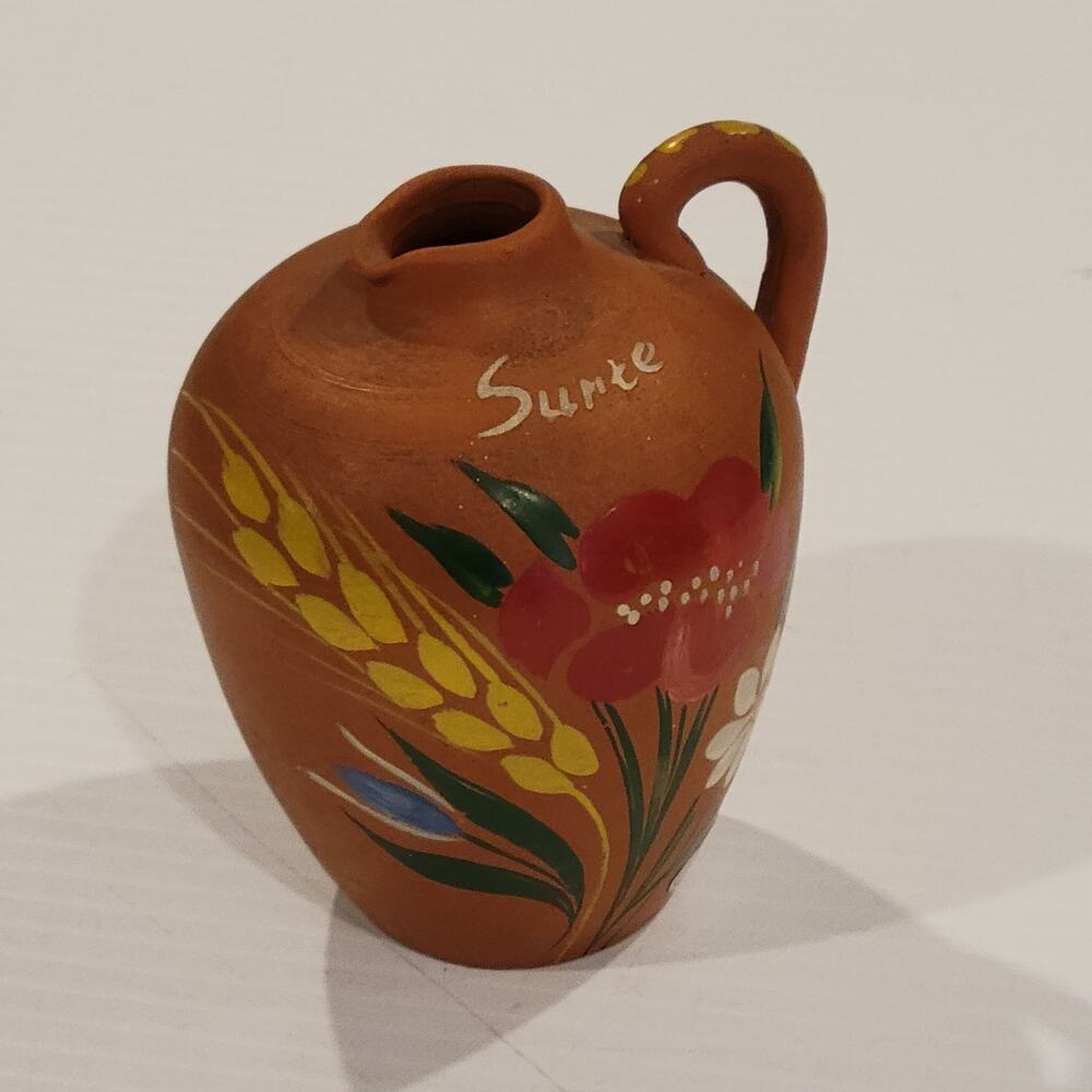Vintage Upsala Ekeby Small Jug Vase Pottery Foil Label 3.5" tall